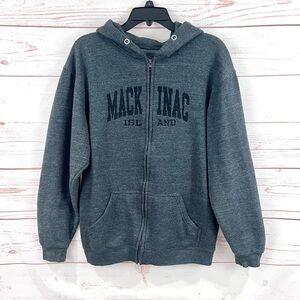 US Vintage Mackinac Island Northern Michigan Full Zip Fleece Lined Hoodie Jacket